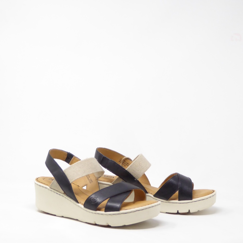 NEW Born Gila Platform Womens Sandals Black Beige Platform Wedge Strappy Size 9